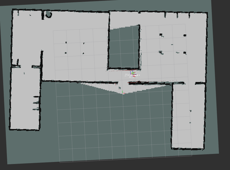 RViz showing the occupancy map of the Gazebo house with the robot's frames