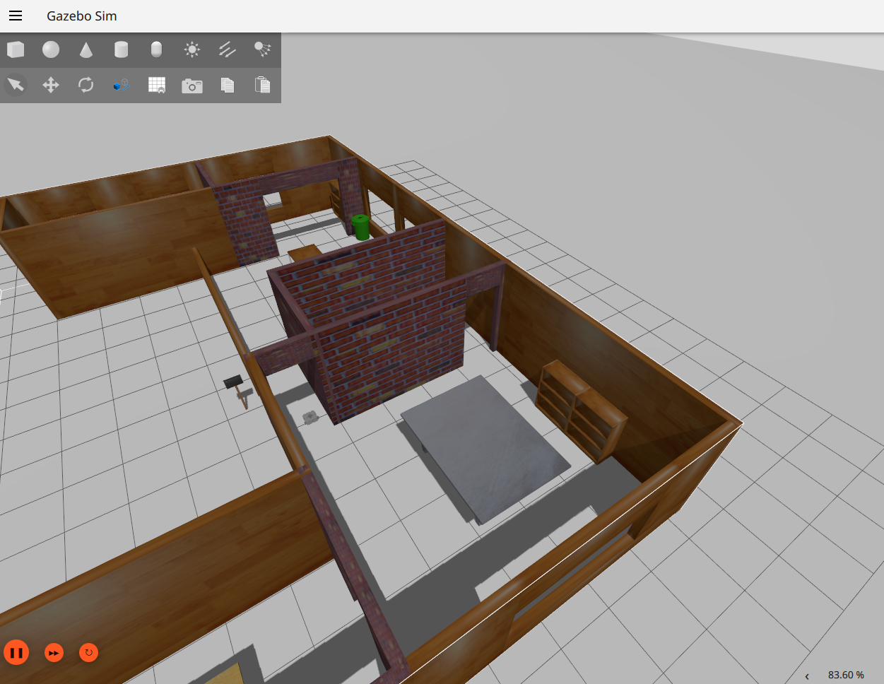 Gazebo with the Turtlebot3 house world seen from above